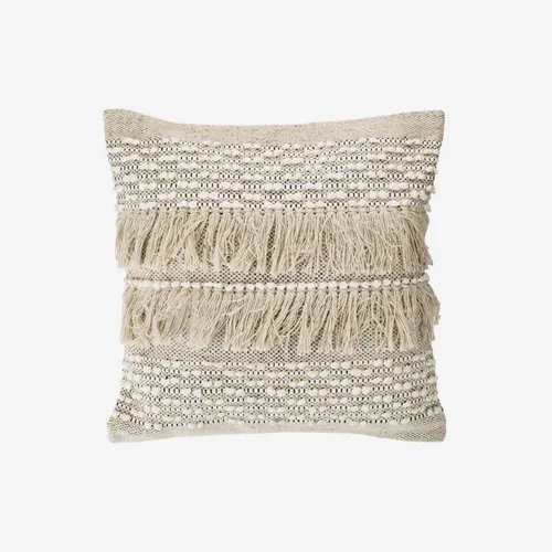 Almohadón Malvina 100% algodón flecos beige 45 x 45 cm en Beige - Textiles, Uruguay | Kavehome