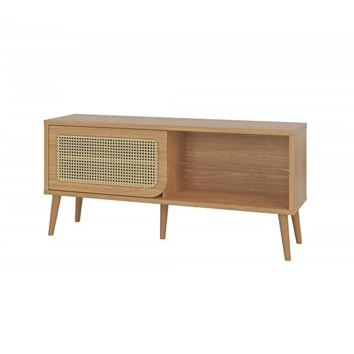 Rack Amanda Ratan Natural 135cm Vidrio Puerta Corrediza - 100% MDF en Madera natural - Muebles para TV, Uruguay | Balton, vista 3