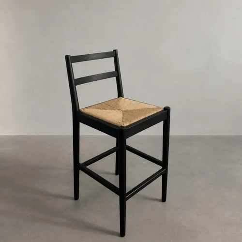 Banqueta en madera teca negra y fibra - Butacas, banquetas y puffs, Uruguay | Entrecasa