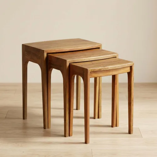 Set Mesas Madera Marron Vintage Castaño en Marrón - Mesas de living, Uruguay | Divino