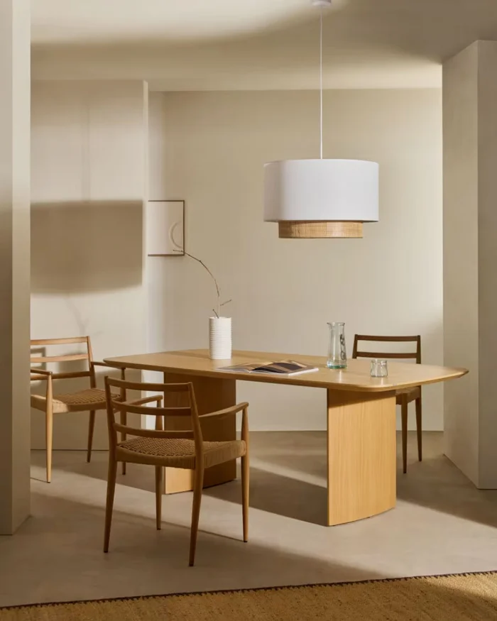Pantalla para lámpara de techo Erna de bambú con acabado natural y blanco - Ø 60 cm en Blanco - Lámparas colgantes, Uruguay | Kavehome, vista 2