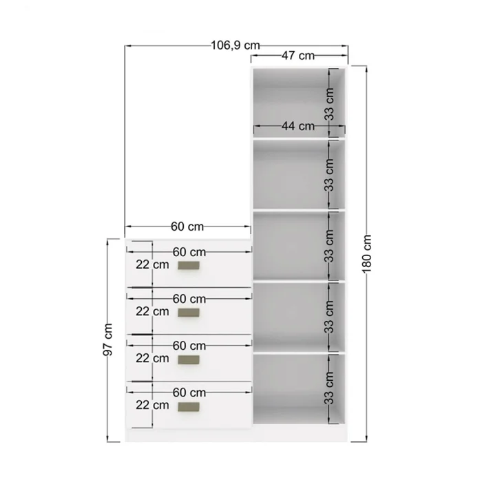 Comoda 4 Cajones 1 Puerta Con Espejo Cajonera Dormitorio Grafito en Gris - Cómodas, Uruguay | Muebles Express, vista 2