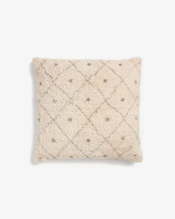Almohadón Zita 100% algodón pelo beige con rombos y puntos azul - 50 x 50 cm en Beige - Textiles, Uruguay | Kavehome