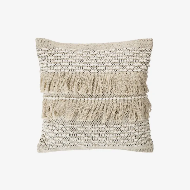 Almohadón Malvina 100% algodón flecos beige 45 x 45 cm en Beige - Textiles, Uruguay | Kavehome