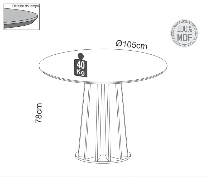 Mesa de Comedor Berlin Redonda 105CM - 100% MDF en Multicolor - Mesas de comedor, Uruguay | Balton, vista 4