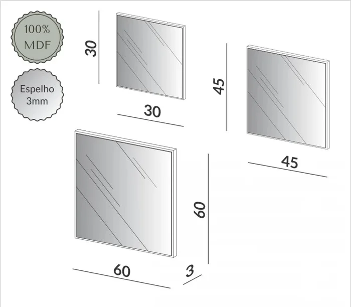 Kit de espejos Cuadrados 60cm, 45cm y 30cm Bordes Blancos - Espejos, Uruguay | Balton, vista 5
