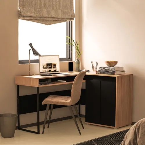 Escritorio esquinero Chicago - Black y Aveiro en Negro - Escritorios y sillas de escritorio, Uruguay | NYR
