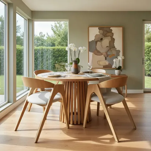 Juego De Comedor Madera Dinamarca 120 Diametro 4 Sillas A Eleccion en Madera natural - Mesas de comedor, Uruguay | Ozark Home