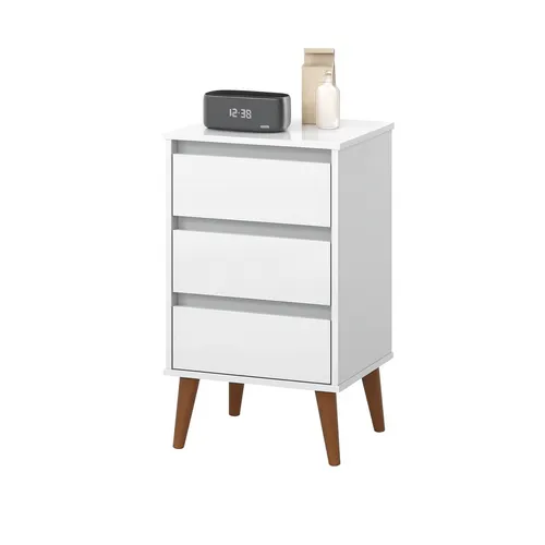 Mesa De Luz Alta 3 Cajones Estilo Retro Nórdico 100% Mdp Blanco - Mesas de luz, Uruguay | Muebles Express