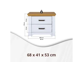 Mesa de luz en madera maciza 2 cajones en Blanco - Mesas de luz, Uruguay | Que Sal Muebleria, vista 3