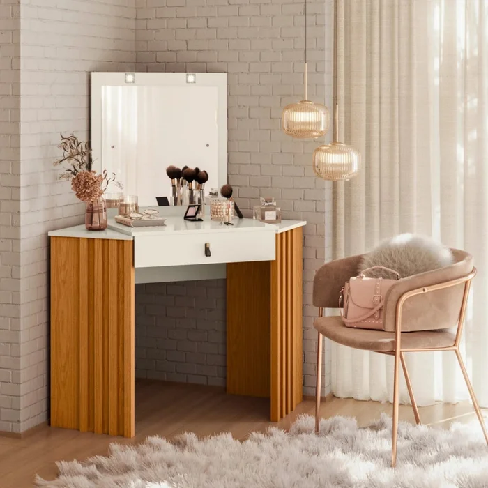 Escritorio Tocador Esquinero - FIT - Glitter - Marrón - Escritorios y sillas de escritorio, Uruguay | Ecowood