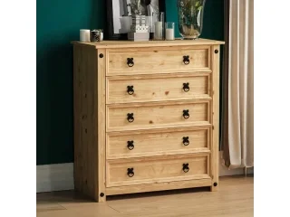 Comoda 5 cajones Cera/Blanco LINEA CORONA MADERA en BLANCO CERA - Cómodas, Uruguay | Que Sal Muebleria, vista 3