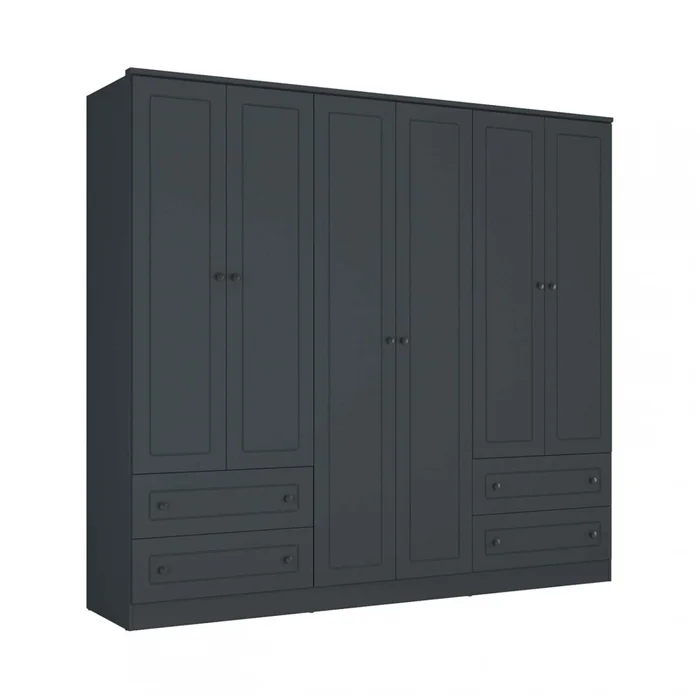 Ropero Americana PLUS 6 puertas 4 cajones - 100% MDF - Gris en Gris - Roperos y placares, Uruguay | Rústico Hogar