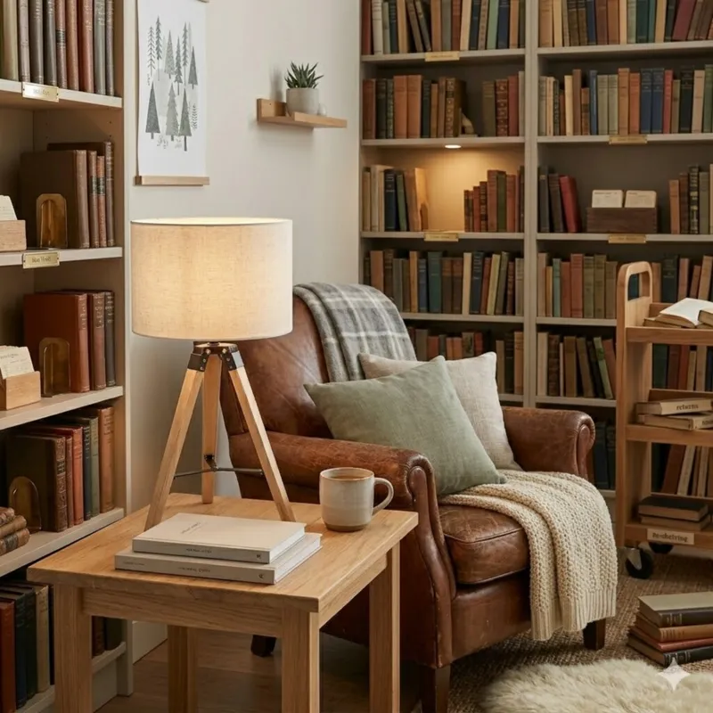 Portátil nórdica tela natural estilo trípode E27 70CM en Beige - Lámparas de mesa, Uruguay | Iluminica