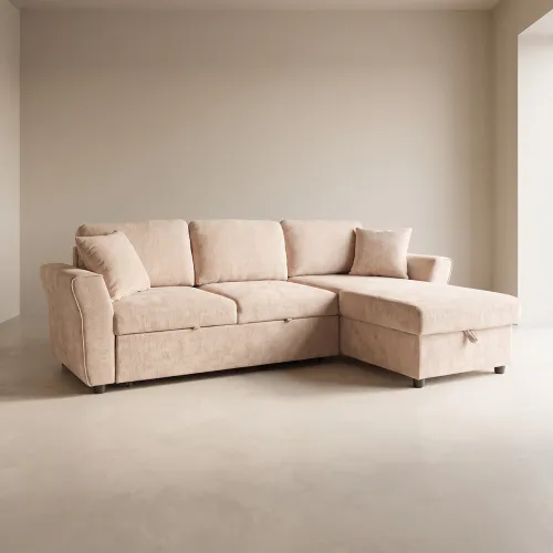 Sofá Cama Chaise/baúl Tela Natural-beige Bristol Beige en Beige - Sillones y sofás, Uruguay | Divino