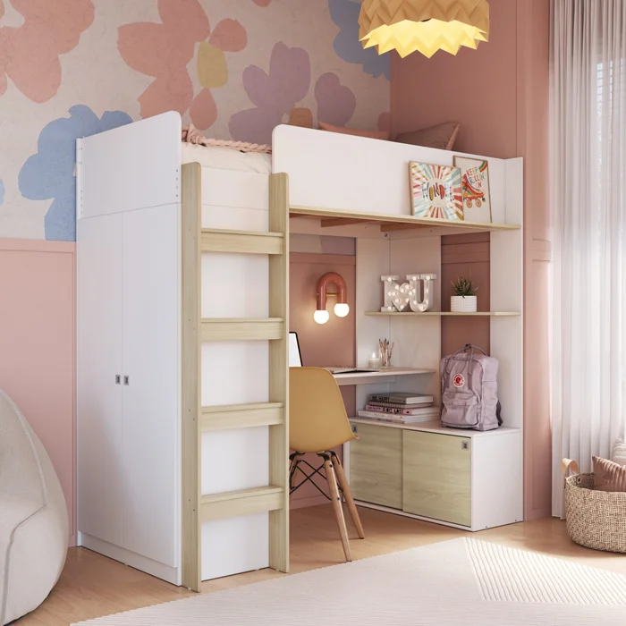 Cama Olivia – Ropero y Escritorio – Blanco en Blanco - Dormitorio, Uruguay | RM Muebles y Deco
