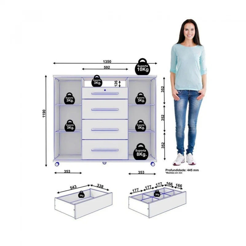 Cómoda Zapatera Versatil 2 Puertas 4 Cajones - Blanco en Blanco - Cómodas, Uruguay | Rústico Hogar, vista 4