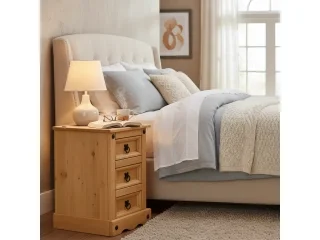 Mesa de Luz 3 cajones Cera/Blanca LINEA CORONA MADERA en Madera natural - Mesas de luz, Uruguay | Quesal, vista 2