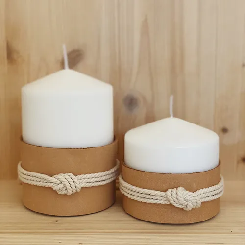 Velones náuticos crudo con cuero y macramé – Set x2 - Velas y Portavelas, Uruguay | Dreams On Time