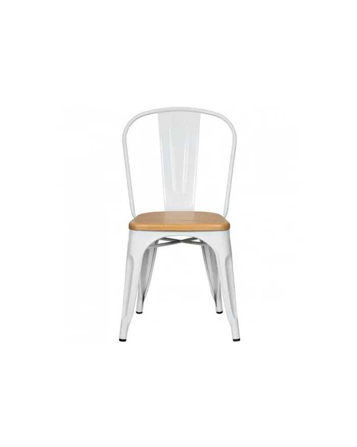 Silla Tolix Asiento de Madera Metal Blanco en Blanco - Sillas, Uruguay | Berna home, vista 2