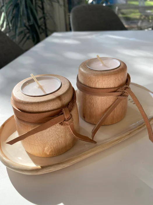Plato cerámica + set de candelabros en Madera natural - Velas y Portavelas, Uruguay | Dreams On Time, vista 12