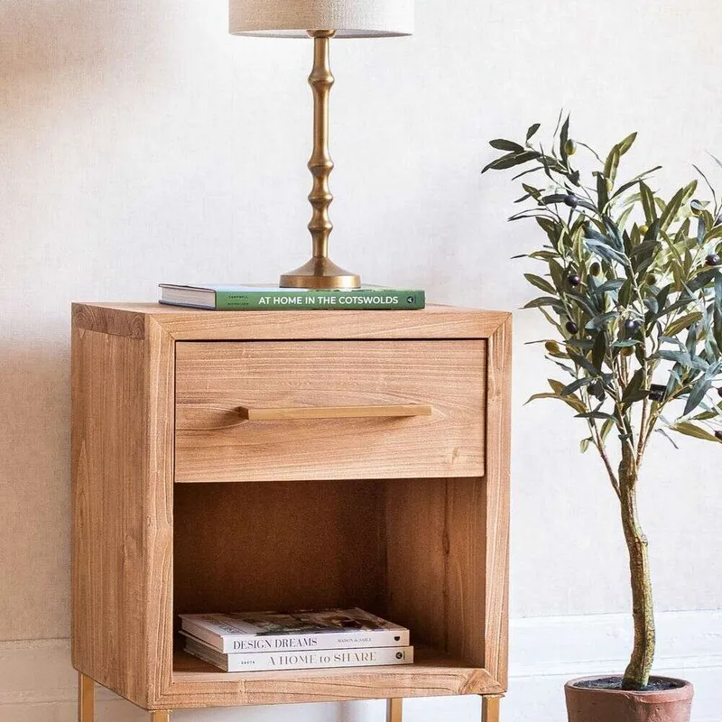 MESA DE LUZ SUR - ALAMO Y HIERRO ORO VIEJO en Madera natural - Mesas de luz, Uruguay | La Iberica