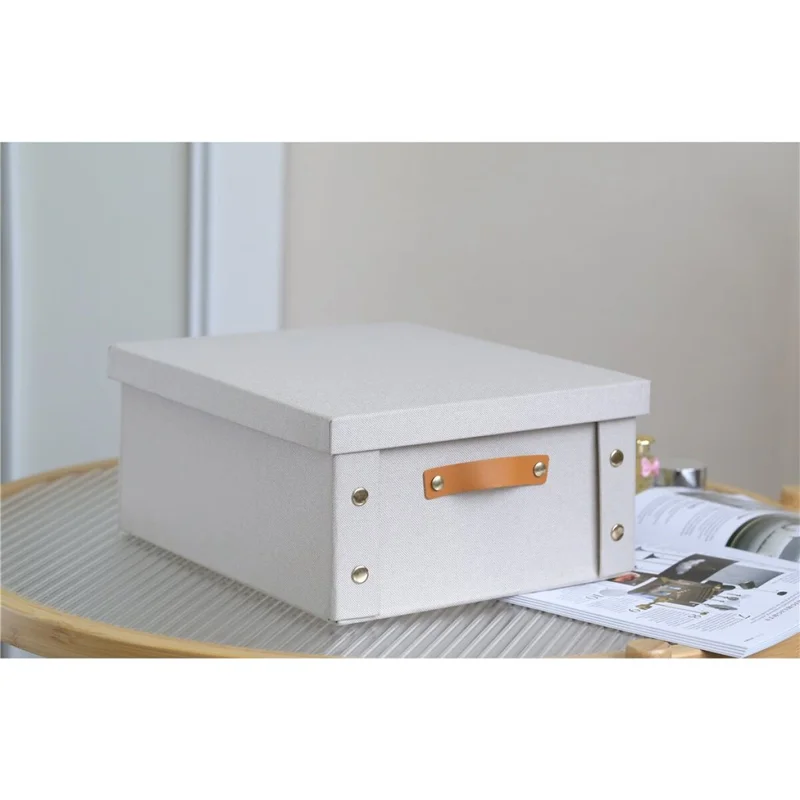 CAJA ORGANIZADOR C/ASA 26.5X31.5X14.5CM TELA CREMA en Beige - Canastos, Uruguay | Decohogar, vista 3