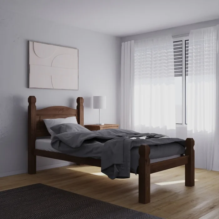 Cama 1 Plaza Madera Maciza Linea Mexicana - Oscuro en Marrón - Dormitorio, Uruguay | Rústico Hogar