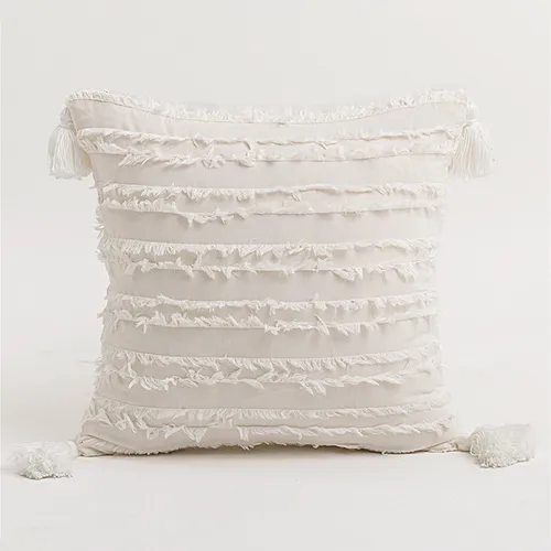 Almohadón Boho Flecos en Blanco - Textiles, Uruguay | Cabana