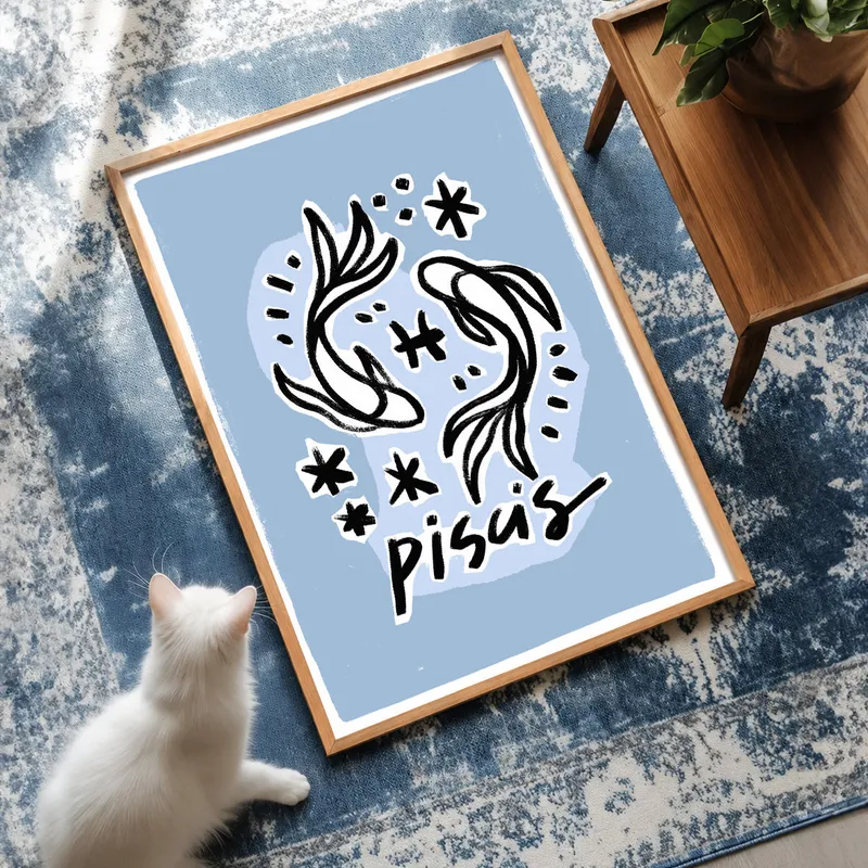 Piscis - Cuadro Signo del Zodíaco en Celeste - Láminas, Uruguay | Kiosko de Mar