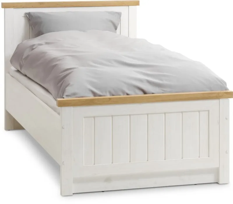 Estructura cama MARKSKEL 1 Plaza 90x190 blanco / roble natural - Dormitorio, Uruguay | JYSK