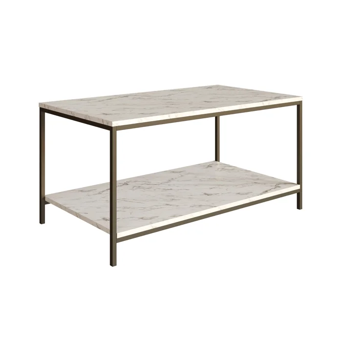 Mesa de Centro Ratona Rectangular Tapa Doble (Mármol y Hierro Dorado) en Blanco - Mesas de living, Uruguay | Berna home