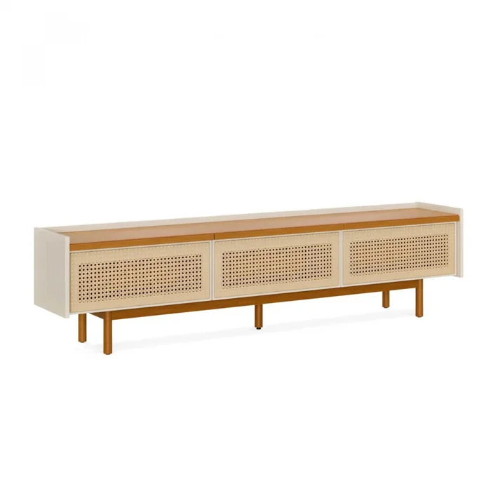 Rack de TV Dune Rattan 2.2 - Linea Manhattan - Off White en Madera natural - Muebles para TV, Uruguay | Rústico Hogar, vista 2
