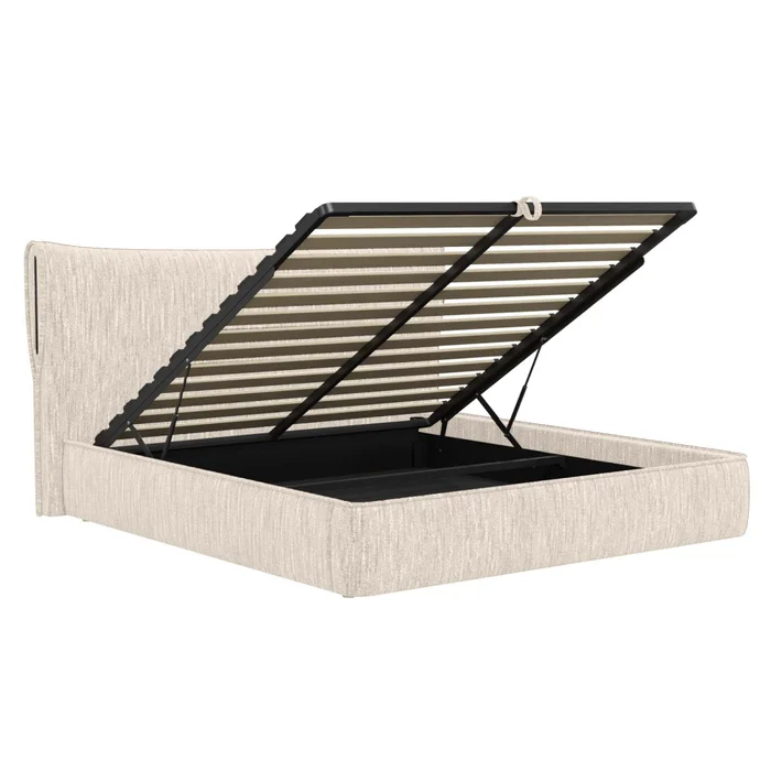 Cama C/baúl 1 Plaza Madera-y-tela Natural-beige Zafiro en Beige - Dormitorio, Uruguay | Divino, vista 3