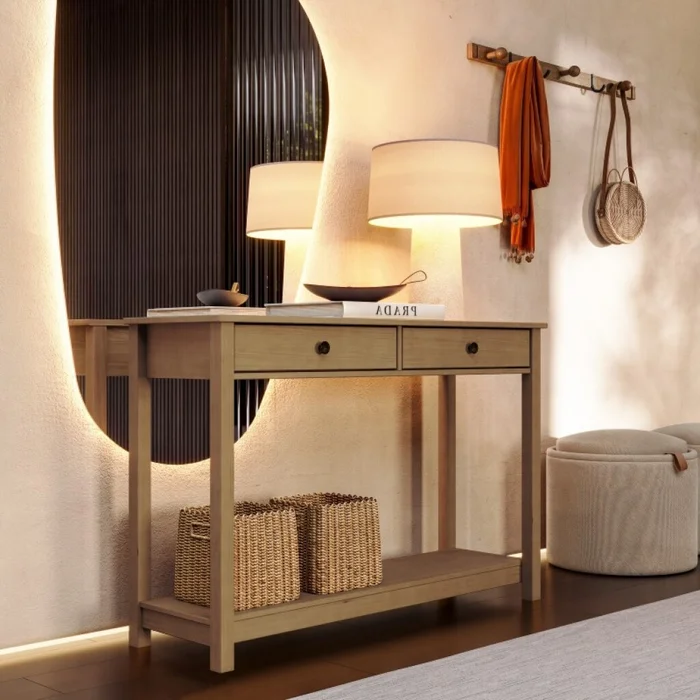 Consola 2 Cajones Essencia Freijó en Madera natural - Aparadores y recibidores, Uruguay | Aihaus