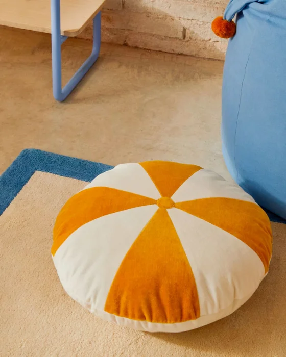 Almohadón redondo Odet de algodón - blanco y mostaza Ø 45 cm en Blanco, Mostaza - Textiles, Uruguay | Kavehome, vista 3