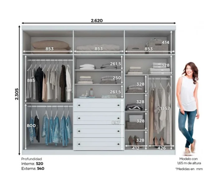 Ropero Americano Blanco 6 P Mdf en Blanco - Roperos y placares, Uruguay | Albanés, vista 3