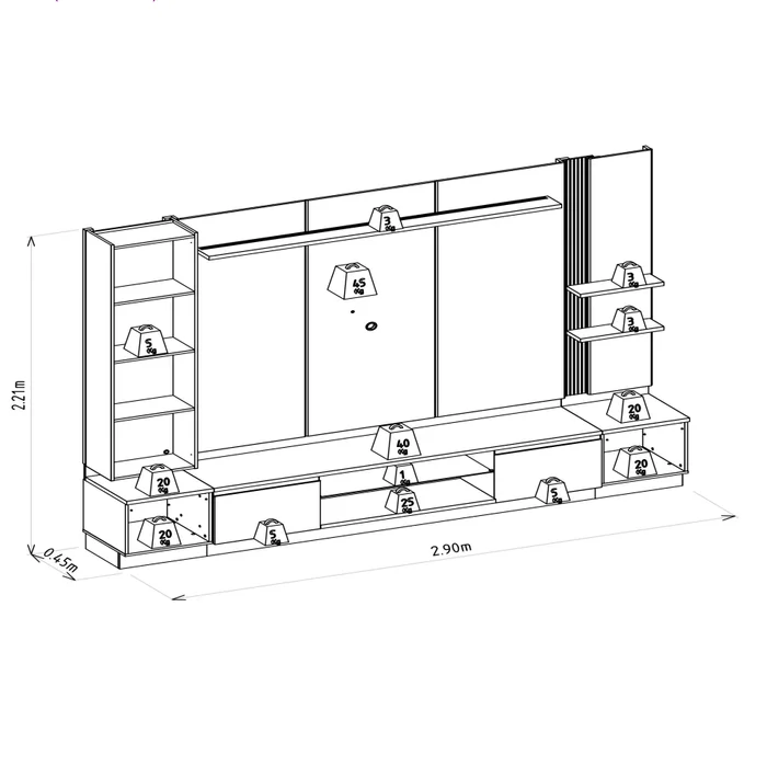 Conjunto Modular - Magnum 290CM - Cristalero con Led en Madera natural - Muebles para TV, Uruguay | Balton, vista 9