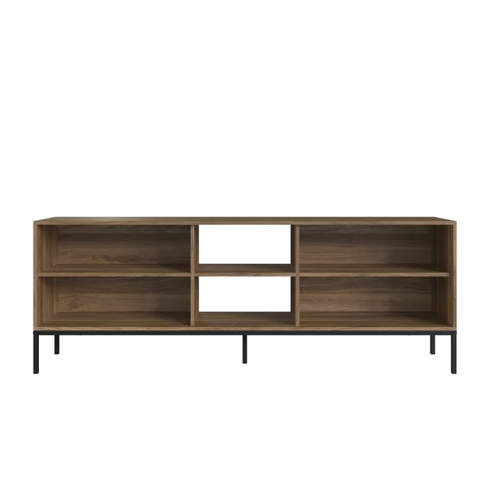 Rack con estantes y puertas de vidrio C/ marco negro color Noce Oro en Marrón - Muebles para TV, Uruguay | Champagne Home, vista 2