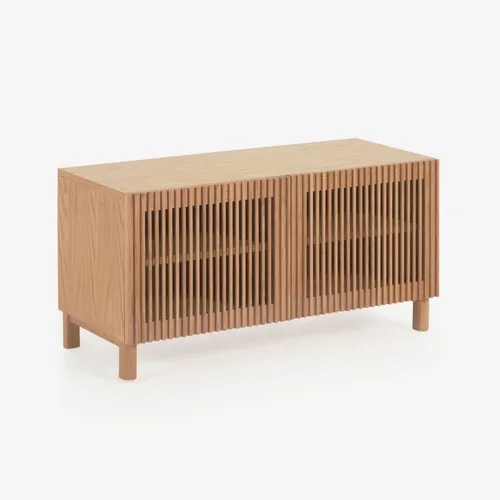 Banco Beyla con 2 puertas de madera maciza y chapa de roble 98,5 cm FSC 100% en Madera natural - Butacas, banquetas y puffs, Uruguay | Kavehome