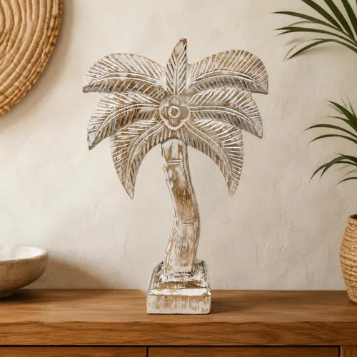 Palmera Madera Tallada en Blanco - Decoración, Uruguay | Camino a Casa