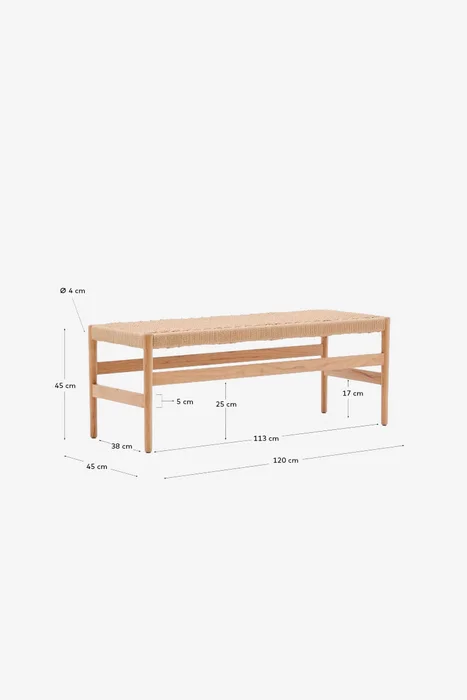 Banco Zaide de madera maciza de roble - con acabado natural asiento de cuerda 120cm FSC100% en Madera natural - Butacas, banquetas y puffs, Uruguay | Kavehome, vista 5