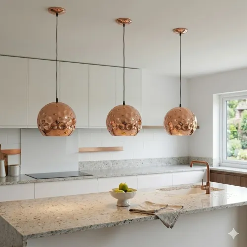 Colgante de aluminio símil cobre martillada E27 en Naranja - Lámparas colgantes, Uruguay | Iluminica