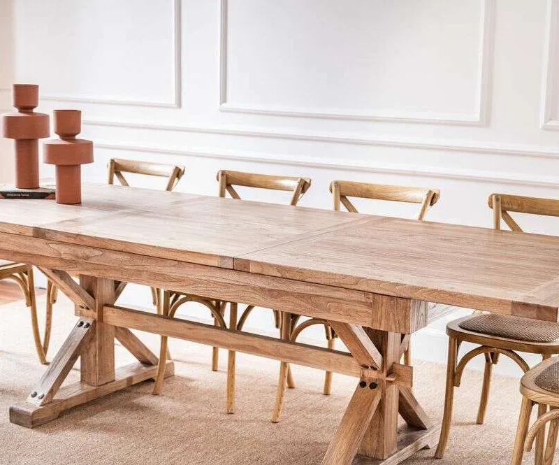 MESA COMEDOR EXTENSIBLE - 2.00 A 2.80 MTS - OLMO en Madera natural - Mesas de comedor, Uruguay | La Iberica