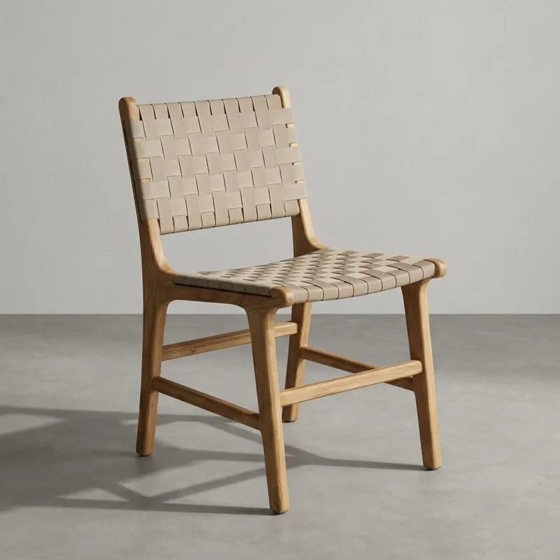 Silla en madera teca y cincha náutica beige en Madera natural - Sillas, Uruguay | Entrecasa