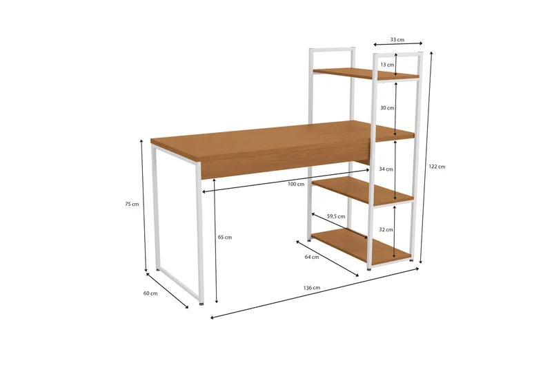 MESA DE ESCRITORIO CON ESTANTERIA LINEA INDUSTRIAL HIERRO en Madera natural - Bibliotecas, Uruguay | Balton, vista 7