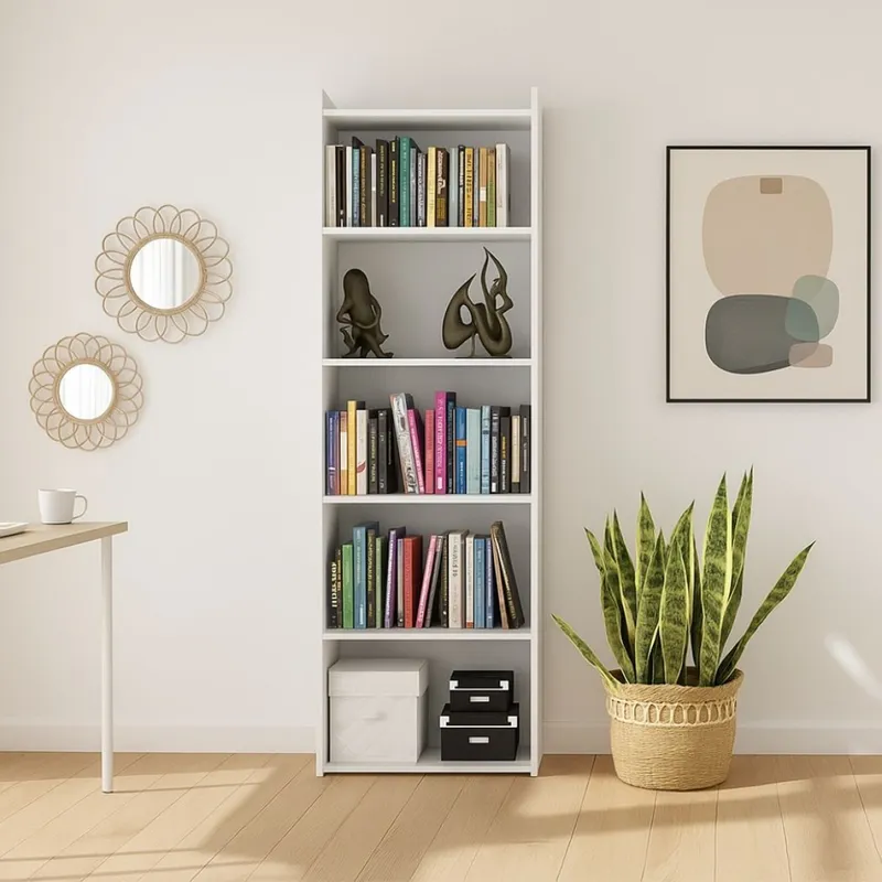 Biblioteca 5 estantes - Blanco en Blanco - Bibliotecas, Uruguay | La Cueva Muebles