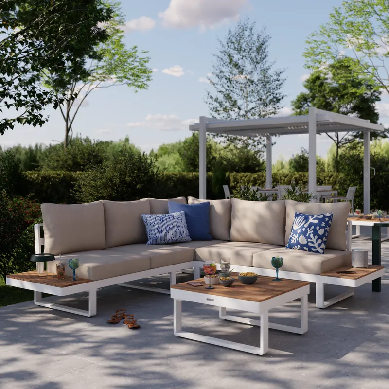 Juego de living esquinero Persea Blanco en Beige - Muebles para el exterior, Uruguay | Naterial Uruguay