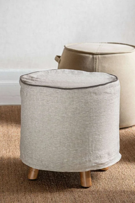 PUFF POLLY - FUNDA LINO CON VIVO en Gris - Butacas, banquetas y puffs, Uruguay | La Iberica
