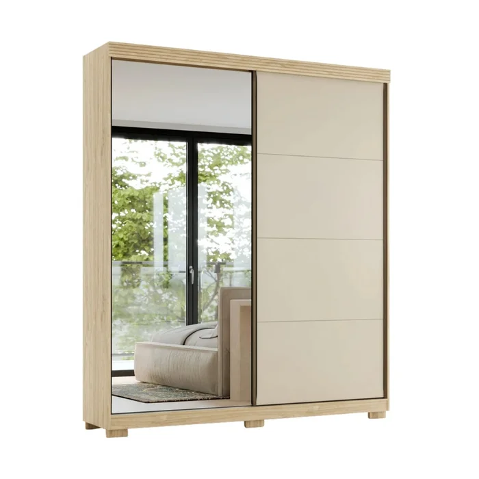 Ropero 2 puertas corredizas con espejo - Nordik en Beige - Roperos y placares, Uruguay | Ecowood